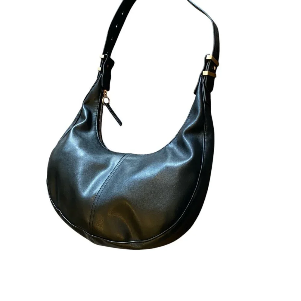 Time and Tru‎ Farah Hobo Shoulder Strap Handbag Black With Metal Accents #37R